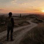 Viandante solitario che osserva un sentiero di campagna al tramonto, simbolo dell'arte di imparare